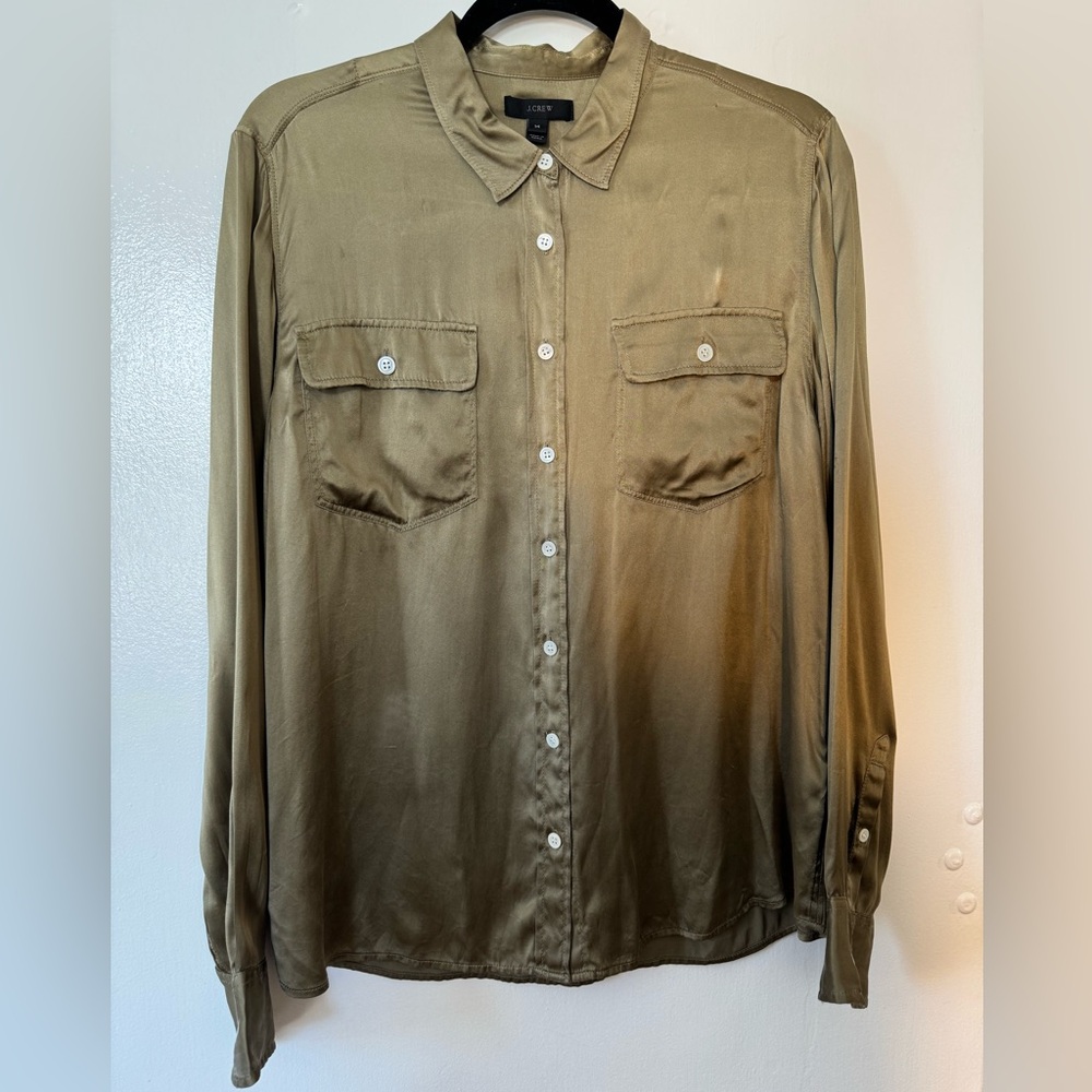 J. Crew Khaki Silk Button-Down Shirt